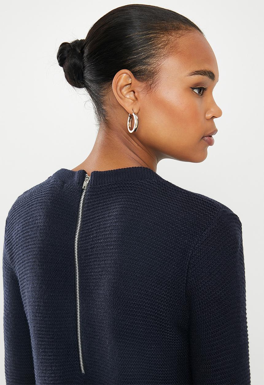 edit - Back zip crew neck jersey - navy