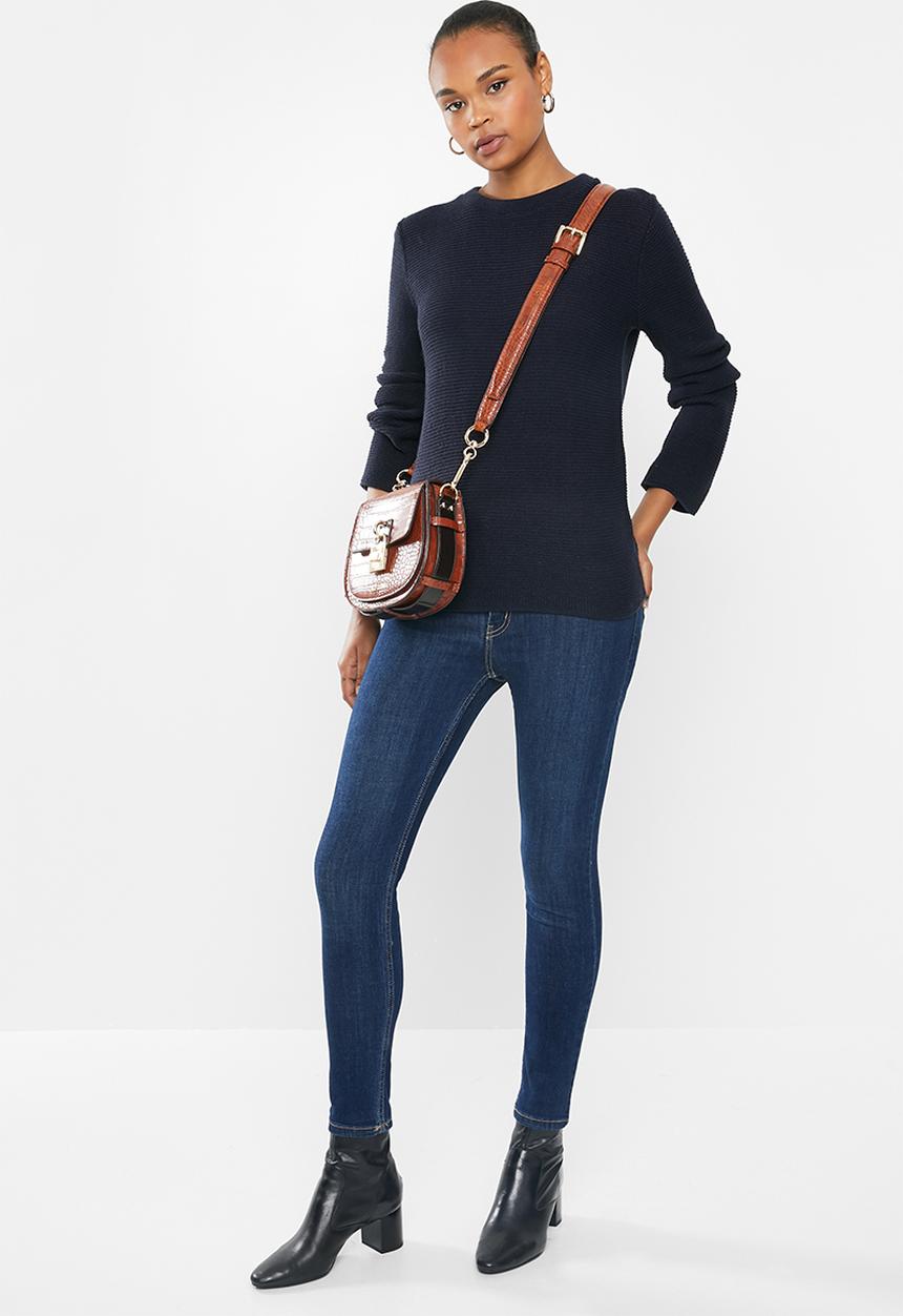 edit - Back zip crew neck jersey - navy