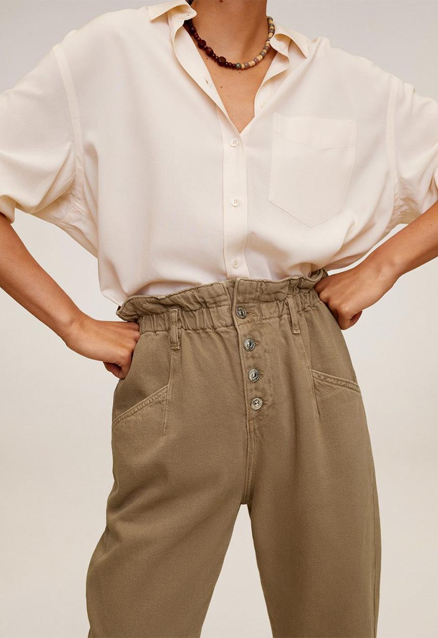 MANGO - Paperbag jeans - brown