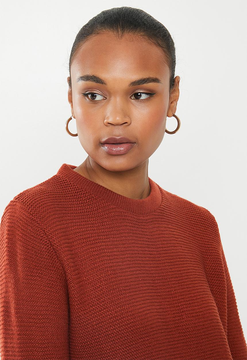 edit - Back zip crew neck jersey - rust
