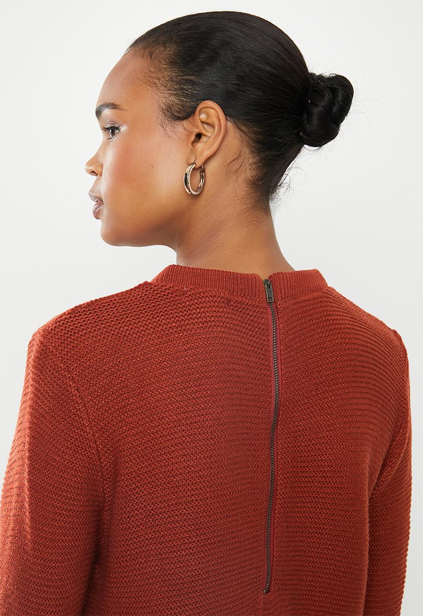 edit - Back zip crew neck jersey - rust