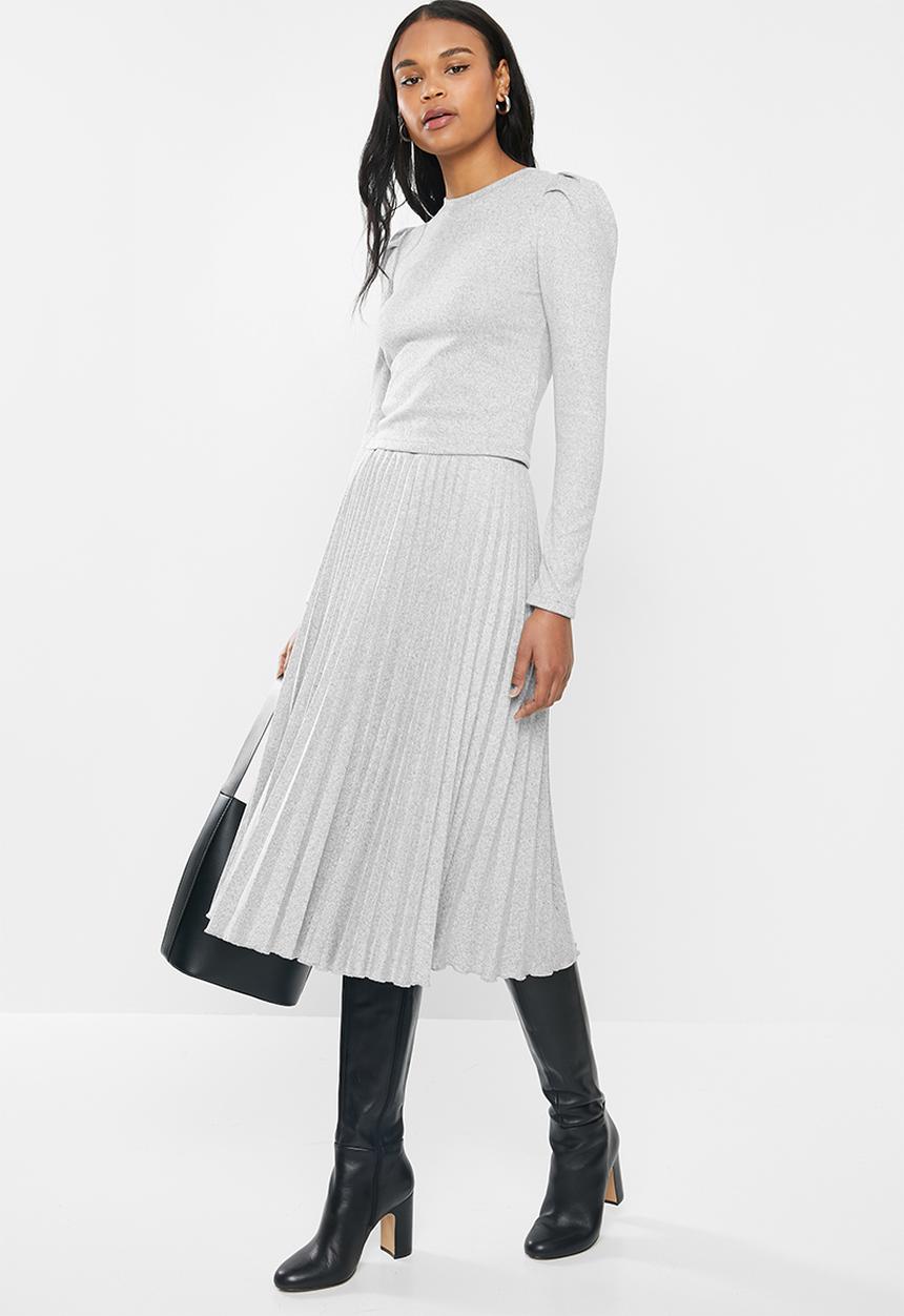 MILLA - Pleated knit skirt - grey