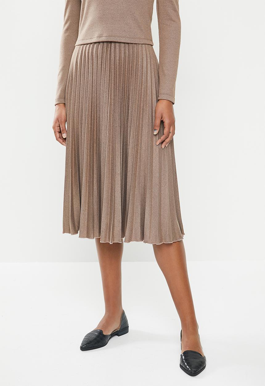 MILLA - Pleated knit skirt - brown