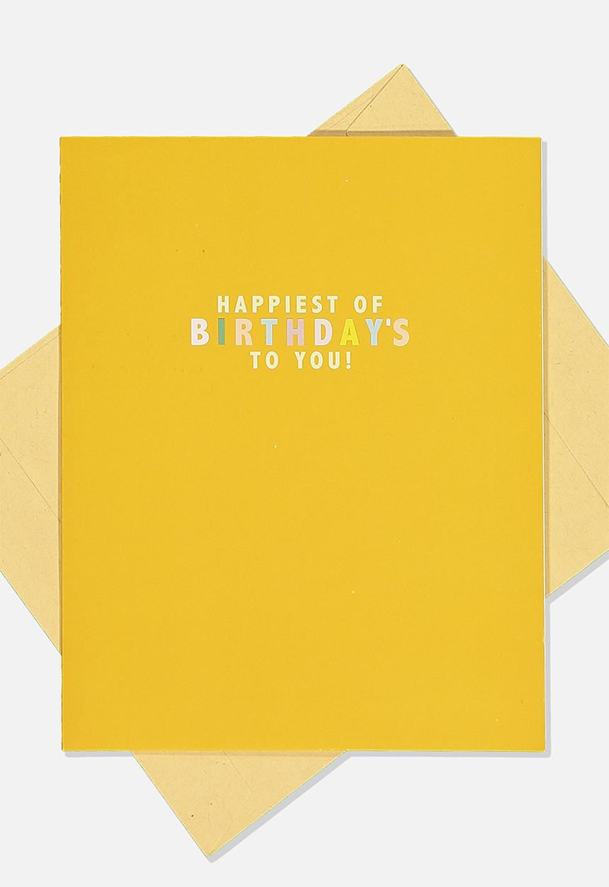 Typo - Nice birthday card - mustard happiest of birthdays