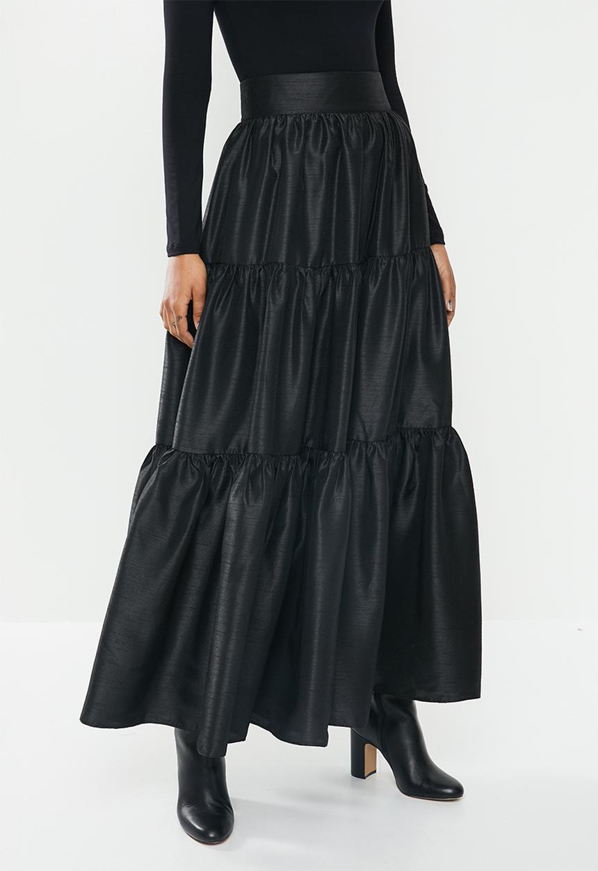 MILLA - Tiered maxi skirt - black