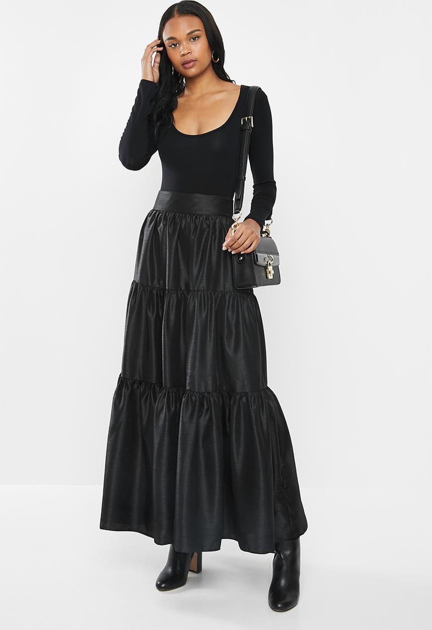 MILLA - Tiered maxi skirt - black