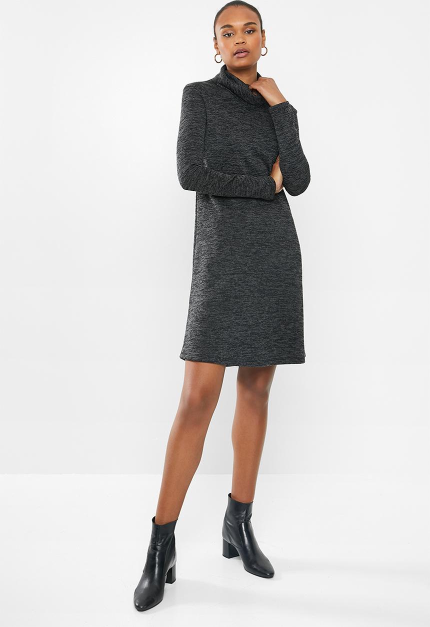 edit - Cowl neck fit & flare dress - black