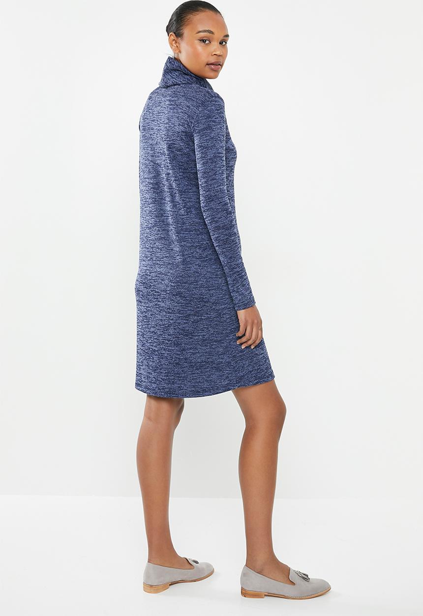edit - Cowl neck fit & flare dress - navy