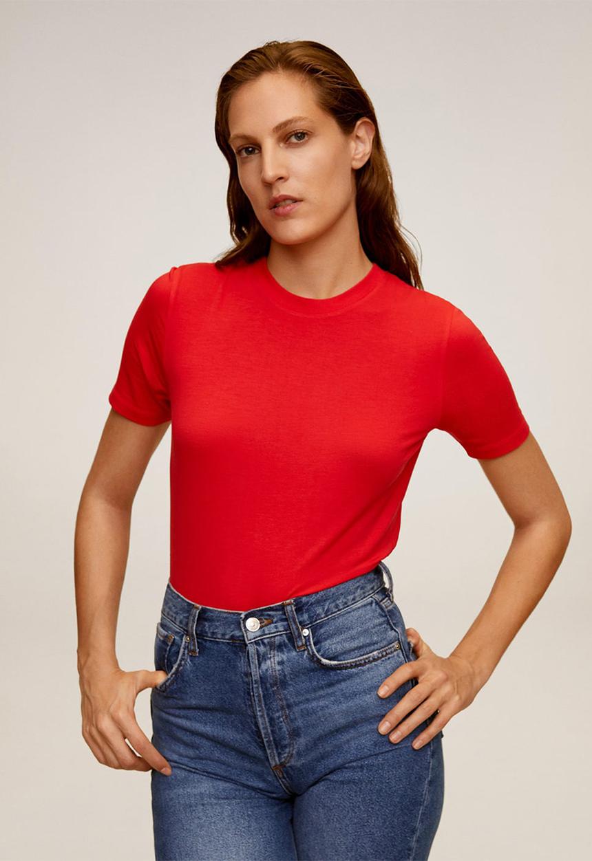 MANGO - T-shirt ribor - red