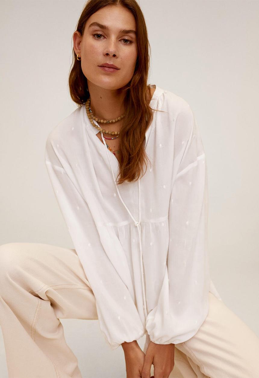 MANGO - Blouse feather - white