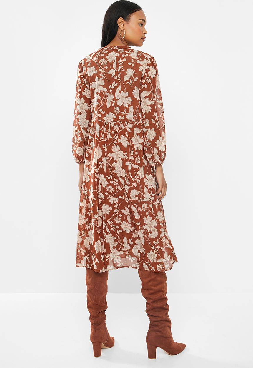 MILLA - Tiered button down dress - rust 