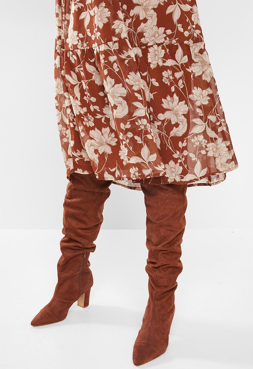 MILLA - Tiered button down dress - rust 