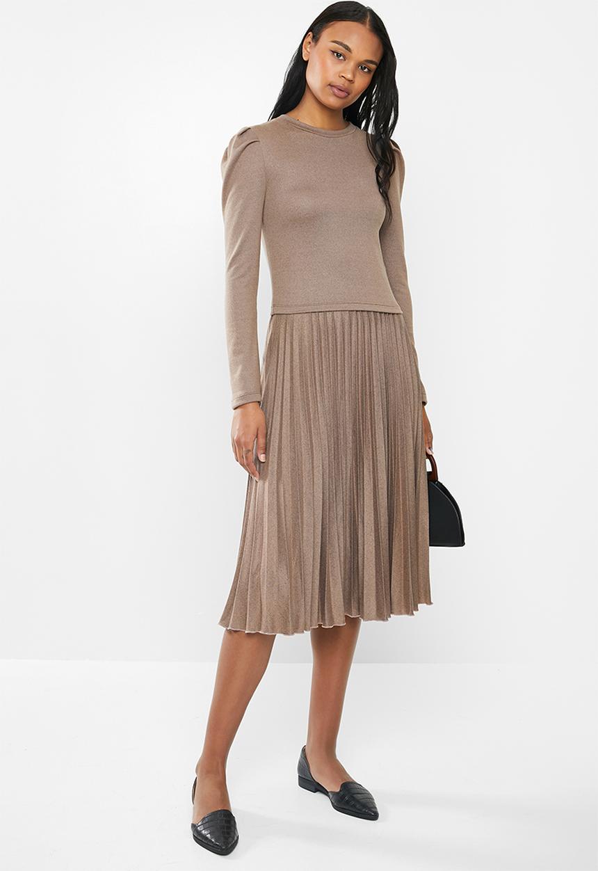 MILLA - Pleated knit skirt - brown