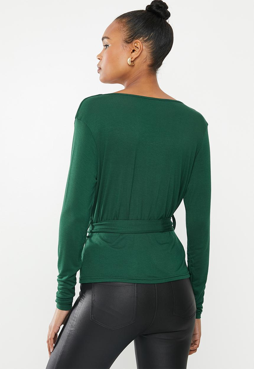 Missguided - Wrap front peplum top - bottle green