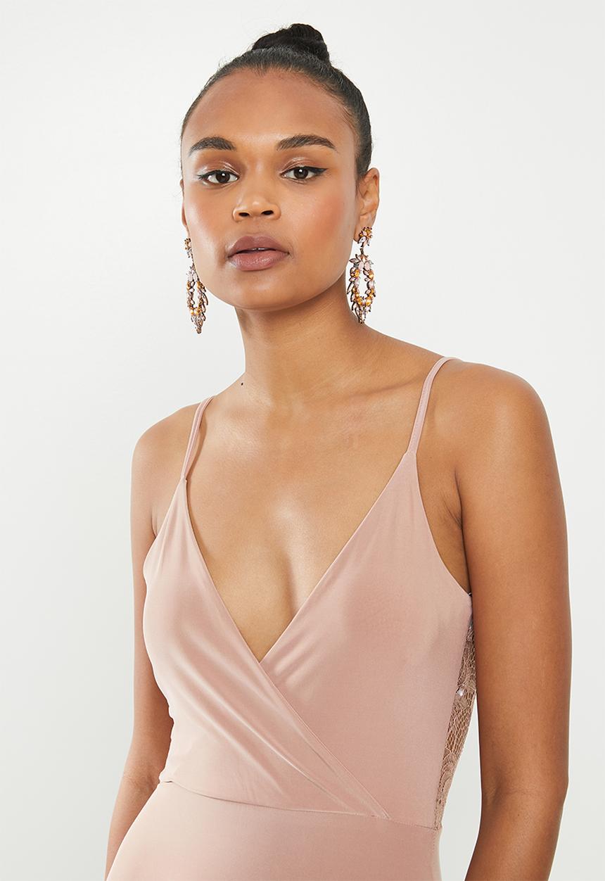 Missguided - Slinky lace back midi dress - neutral