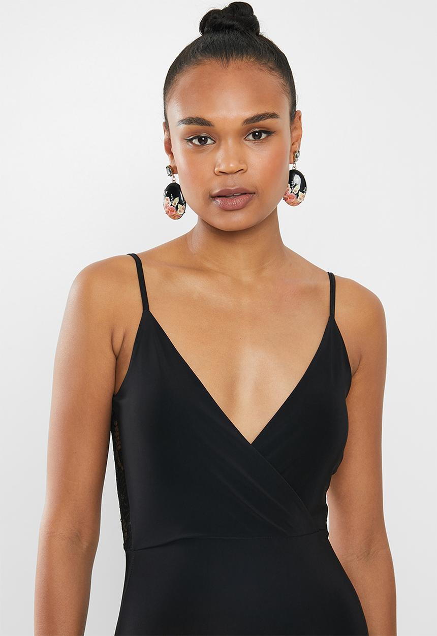 Missguided - Slinky lace back midi dress - black
