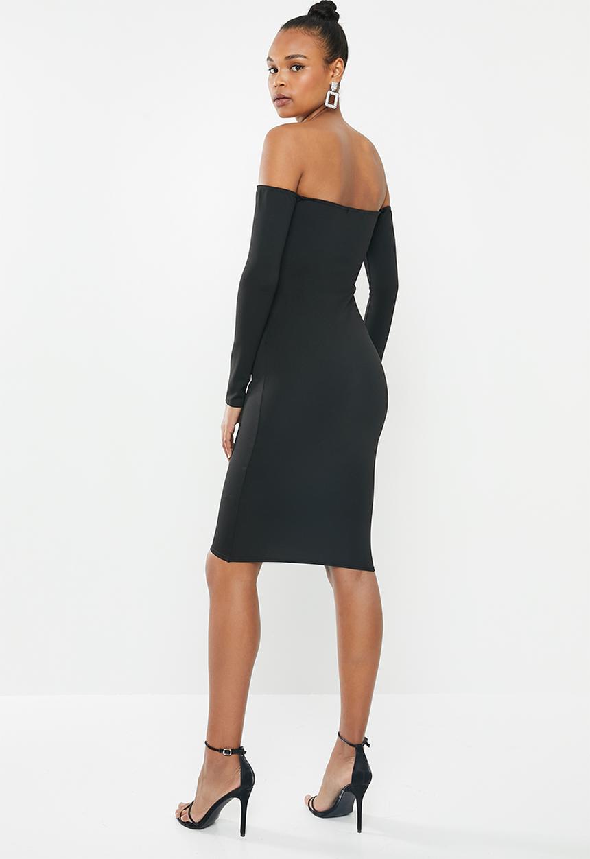 Missguided - Bardot V-bar bodycon dress - black