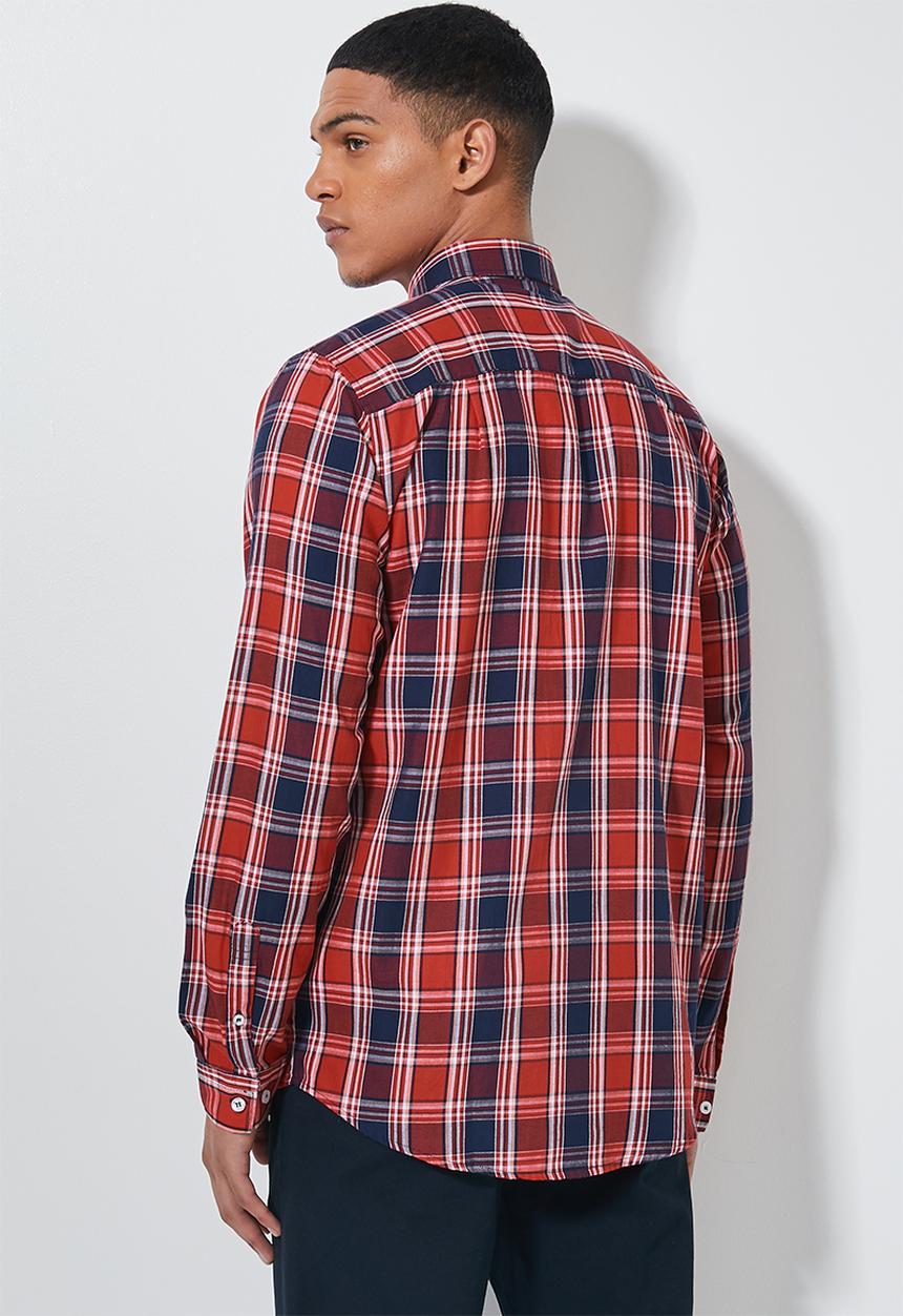 Superbalist - Barber regular fit long sleeve shirt - red & navy 