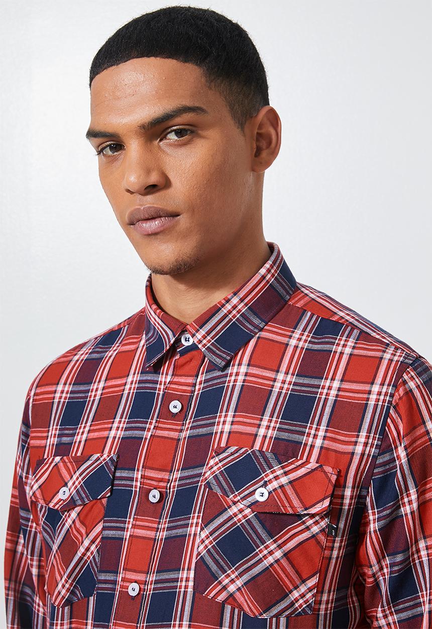 Superbalist - Barber regular fit long sleeve shirt - red & navy 