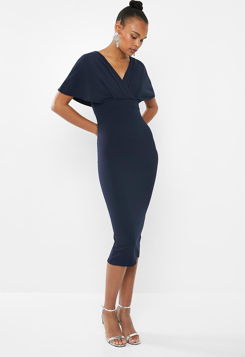 Missguided - Wrap kimono midi dress - navy