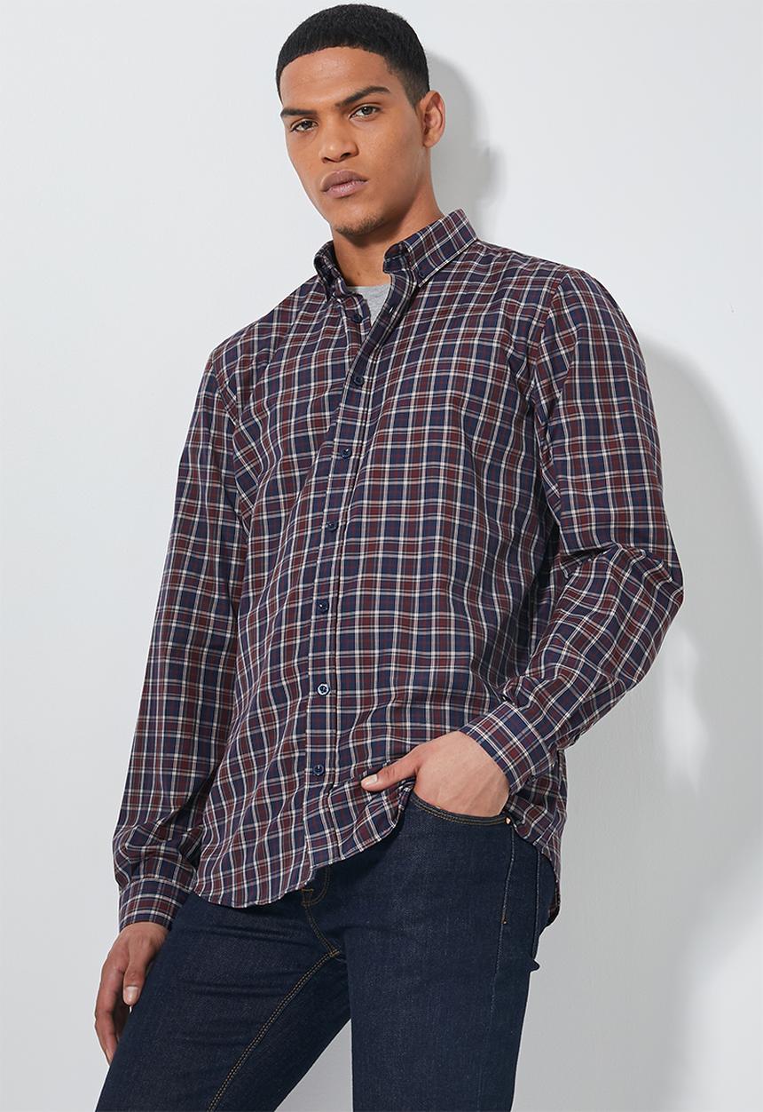 Superbalist - Barber regular fit long sleeve shirt - navy & burgundy