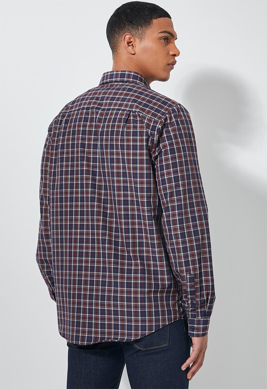 Superbalist - Barber regular fit long sleeve shirt - navy & burgundy