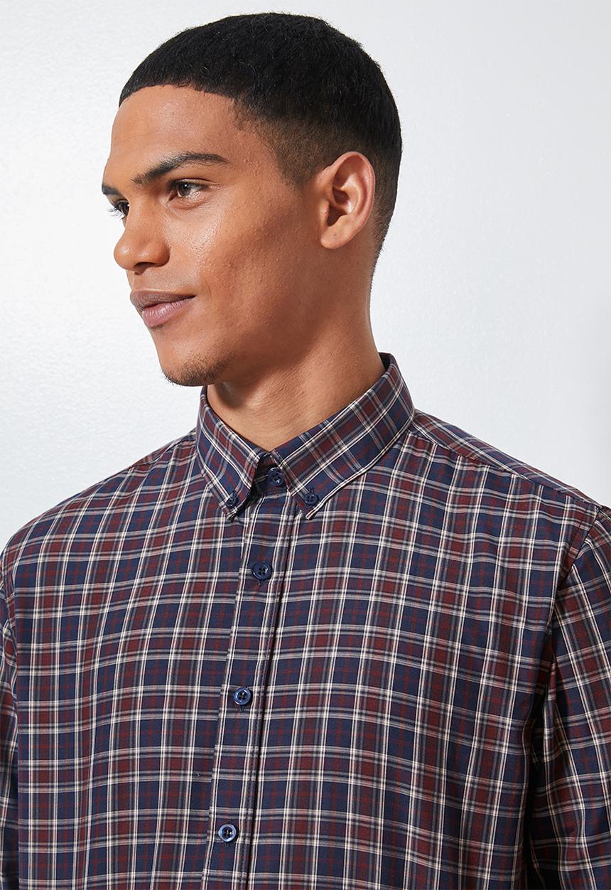 Superbalist - Barber regular fit long sleeve shirt - navy & burgundy