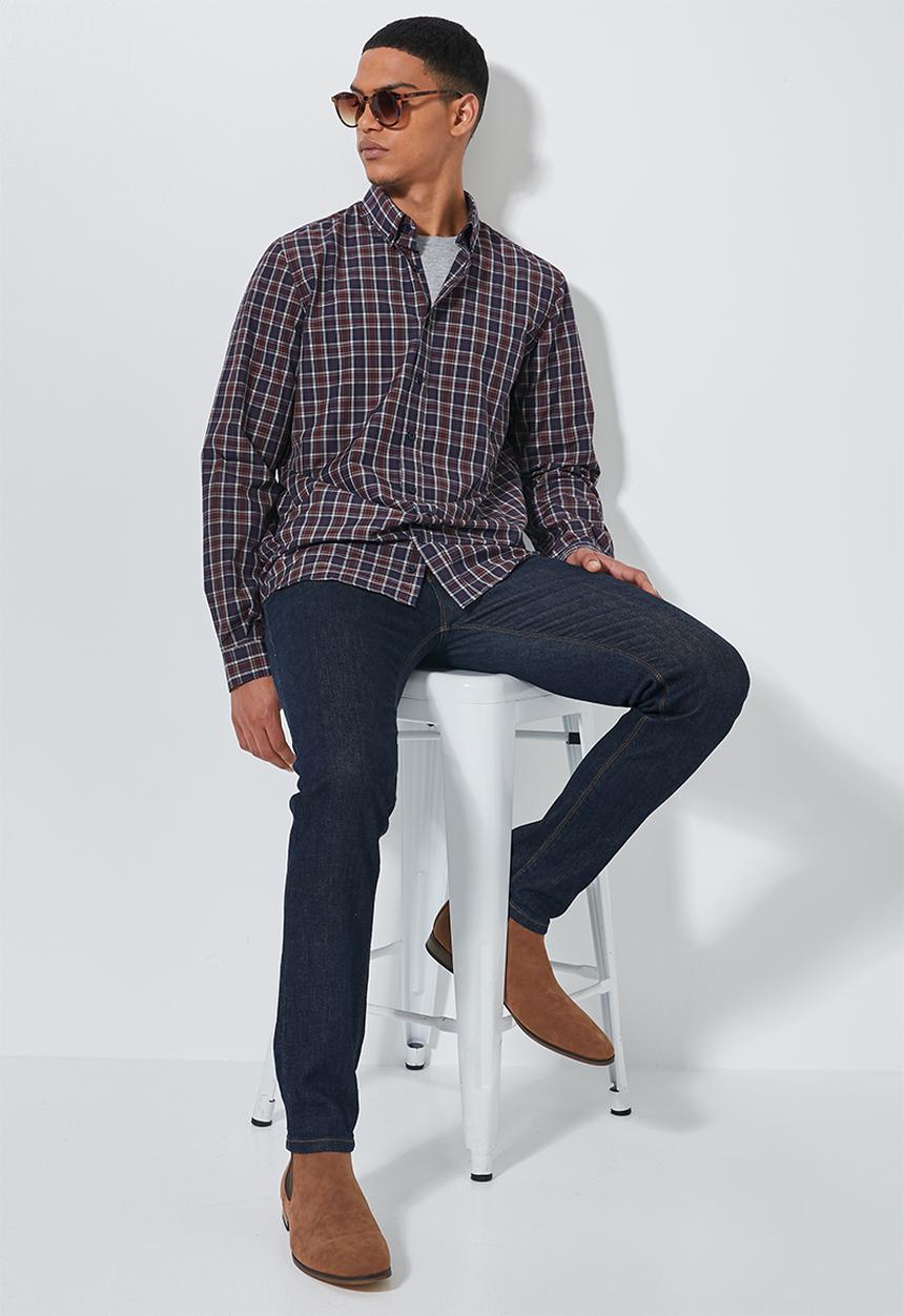 Superbalist - Barber regular fit long sleeve shirt - navy & burgundy