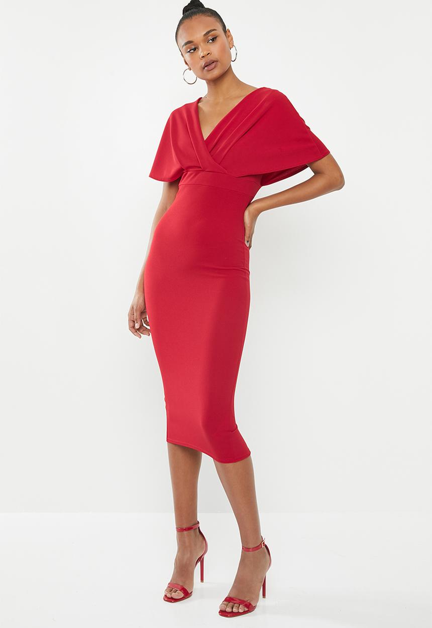 Missguided - Wrap kimono midi dress - red