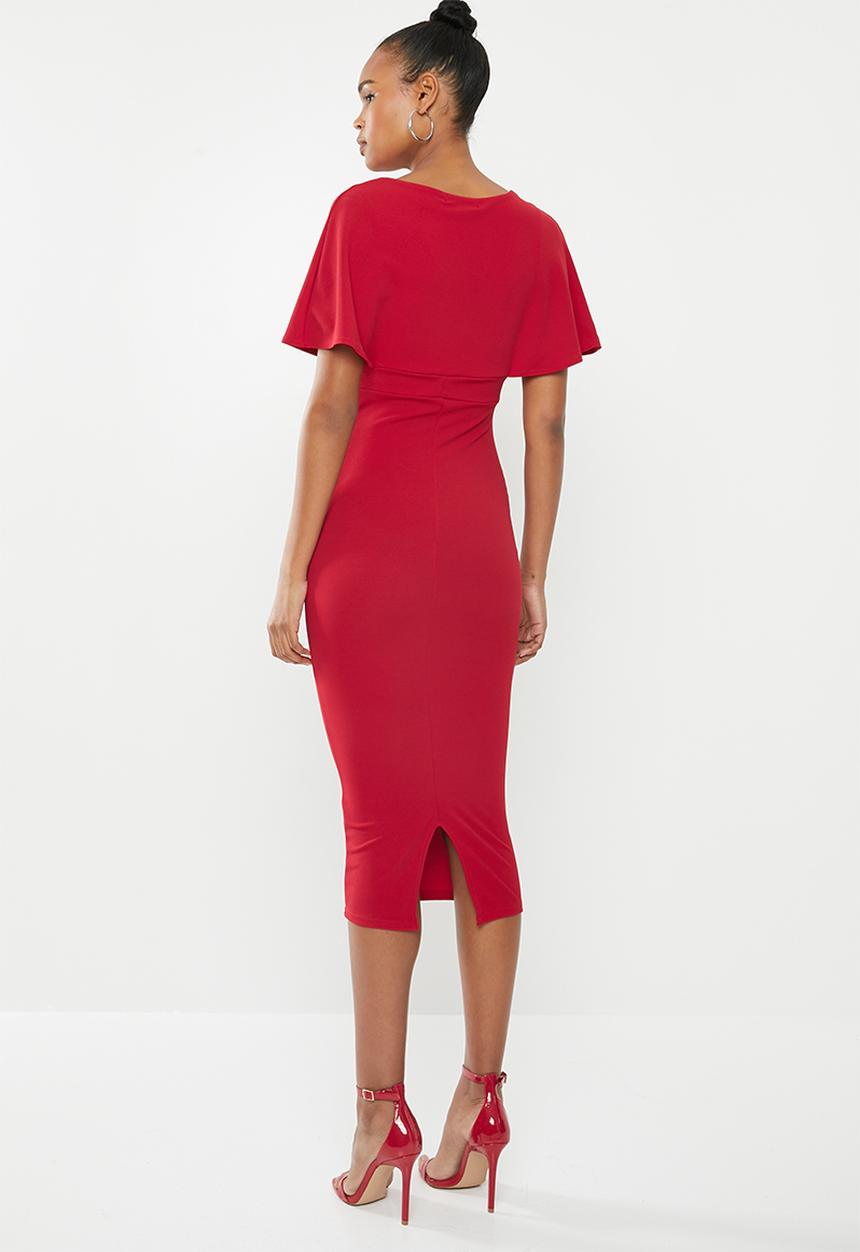 Missguided - Wrap kimono midi dress - red