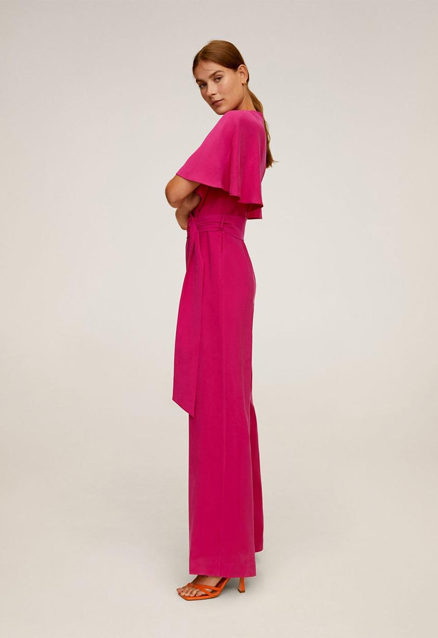 MANGO - Belt long jumpsuit - pink