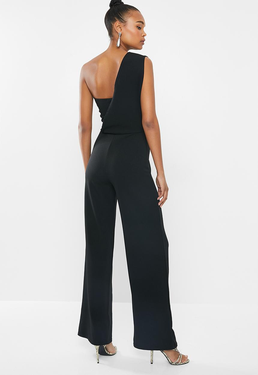 Missguided - One shoulder drape jumpsuit - black