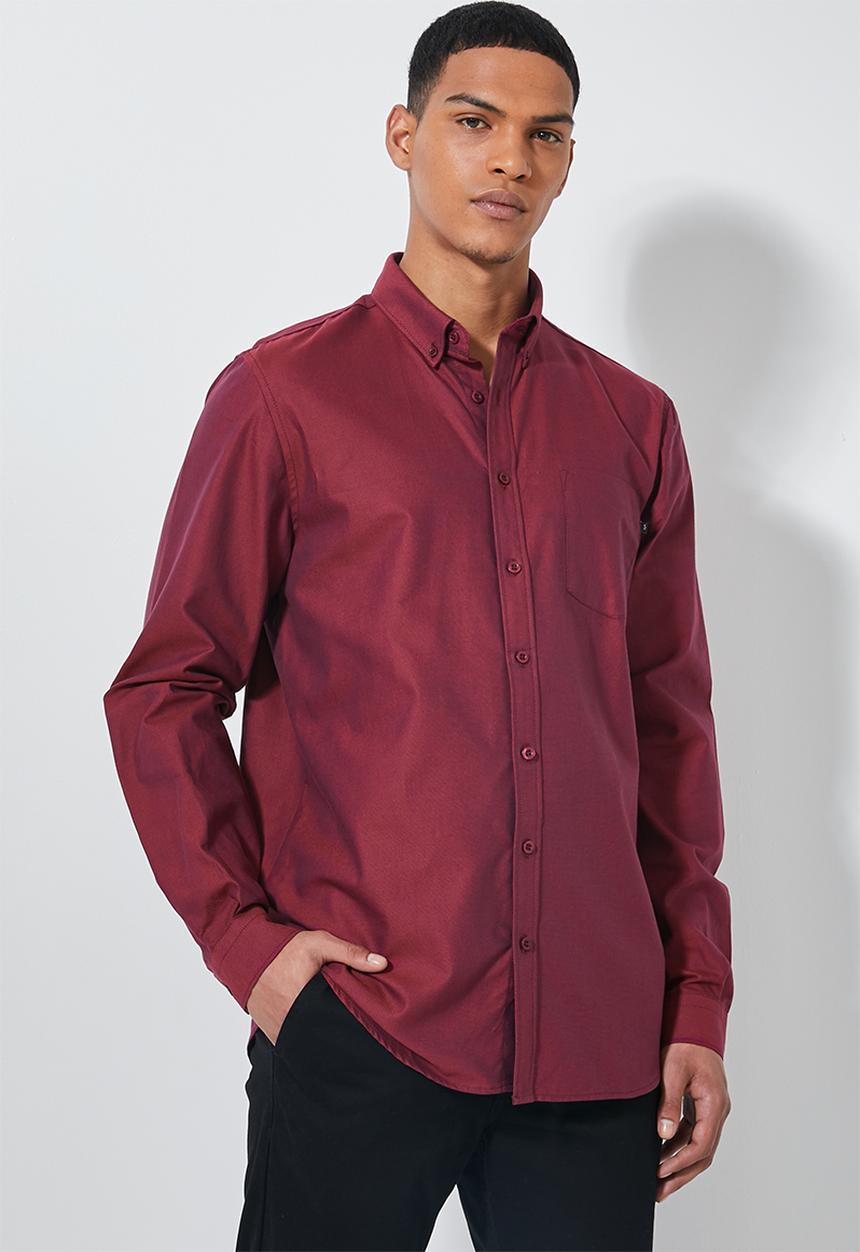 Superbalist - Barber regular fit long sleeve oxford shirt - burgundy