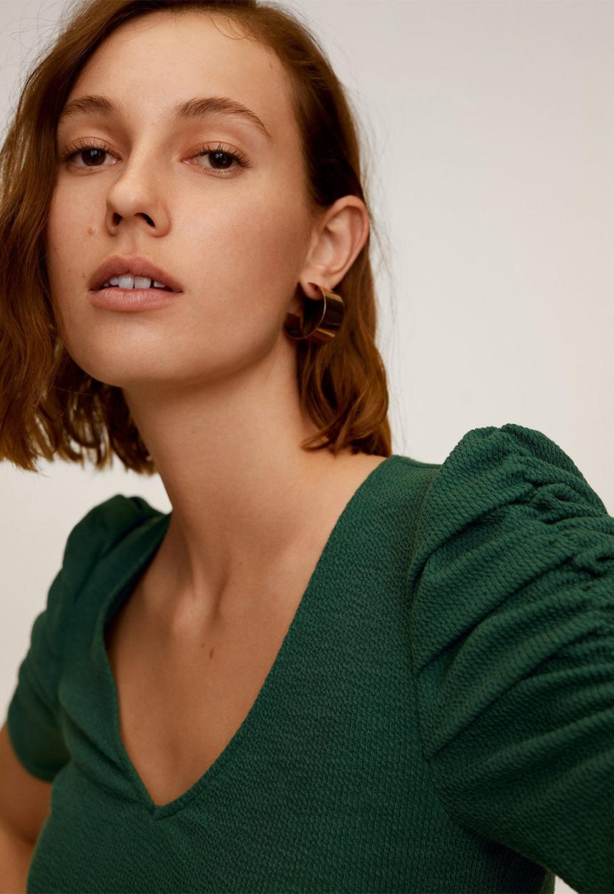MANGO - Frunce dress - emerald green