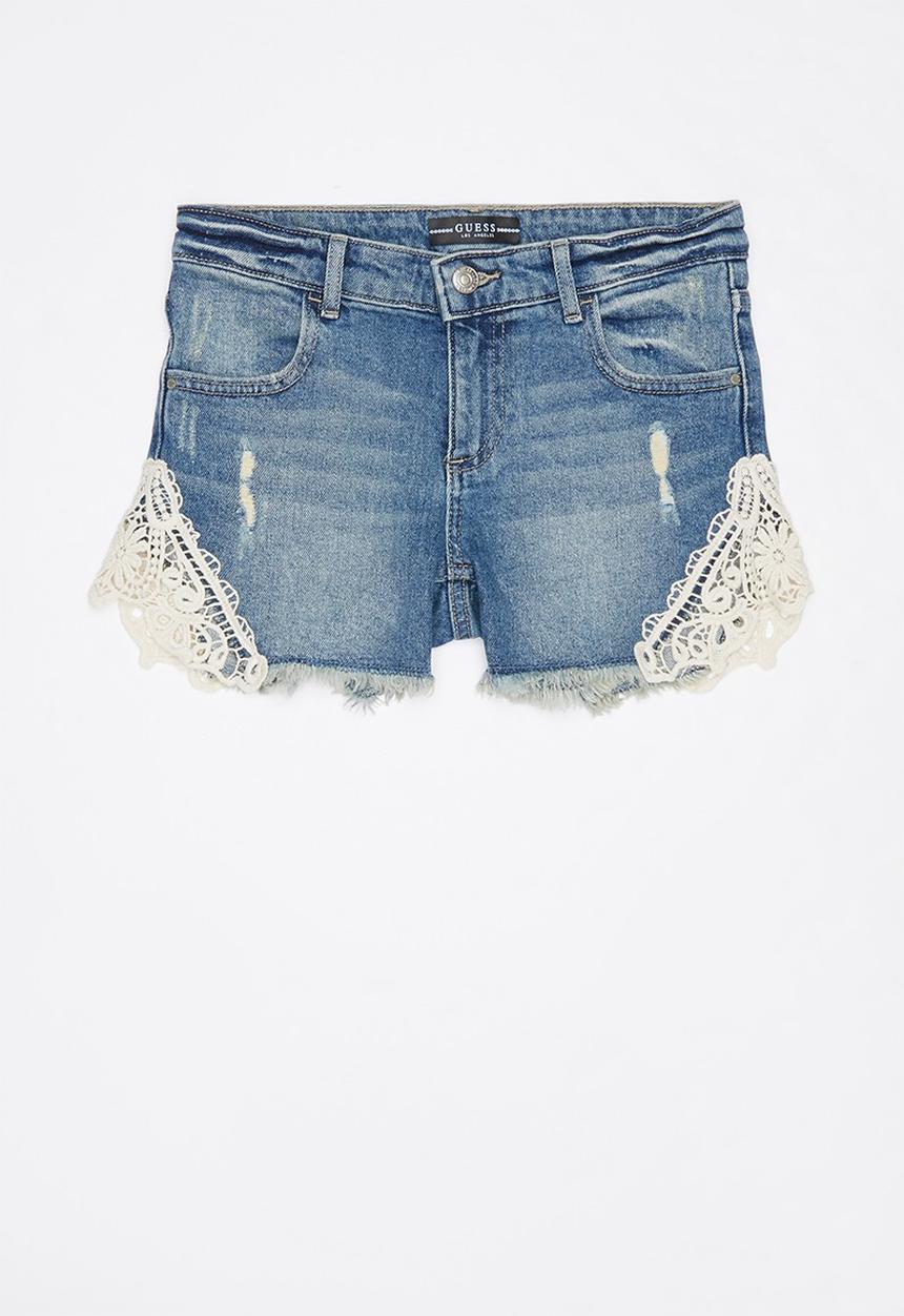 GUESS - Teens mid wash crochet cut-off short - blue