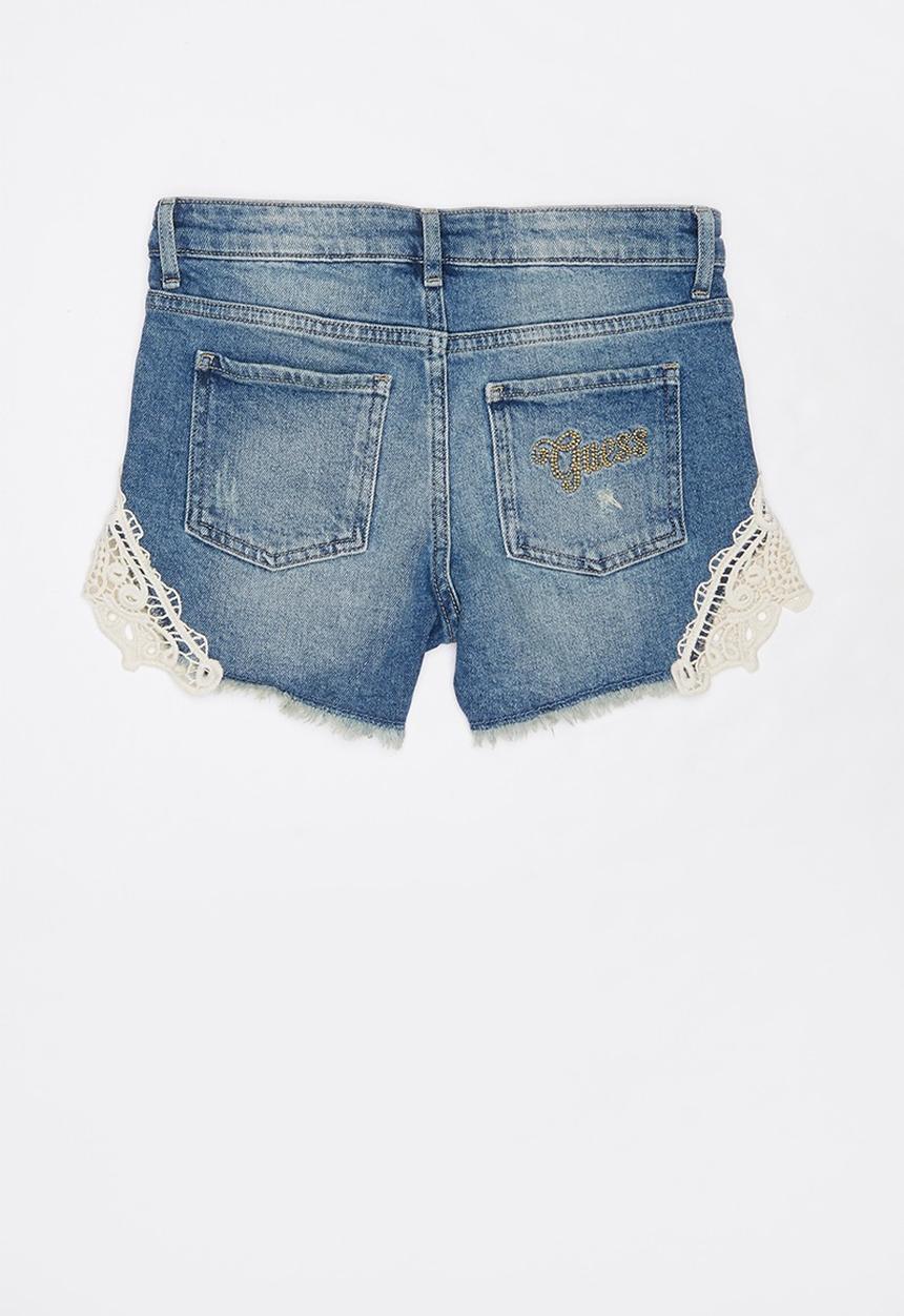GUESS - Teens mid wash crochet cut-off short - blue