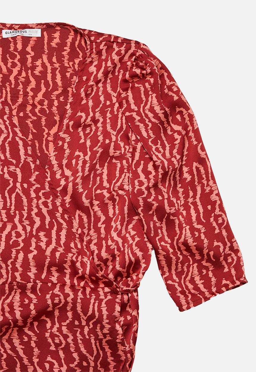 Glamorous - Petite 3/4 sleeve wrap midi - burgundy