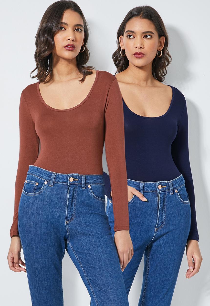Superbalist - 2 Pack scoopneck bodysuit - navy & rust