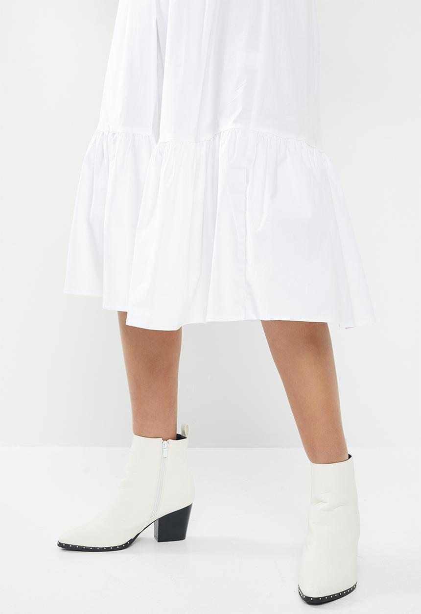 VELVET - Cotton v-neck tiered midi dress - white