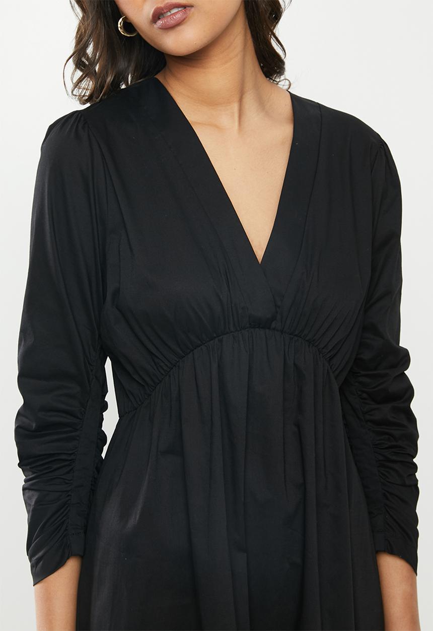 VELVET - Cotton v-neck tiered midi dress - black