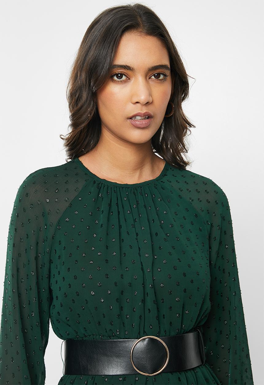 VELVET - Pu belt midi dress - emerald
