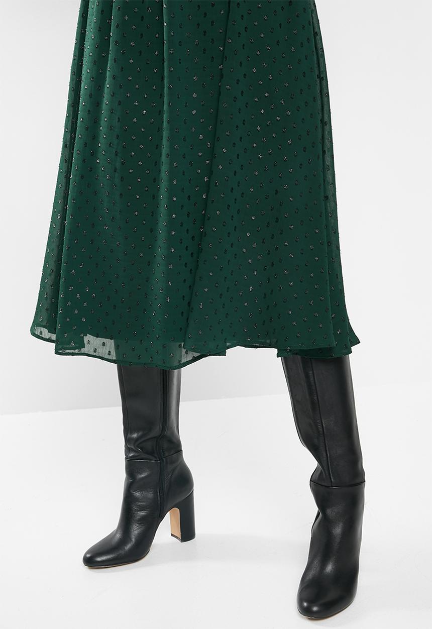 VELVET - Pu belt midi dress - emerald