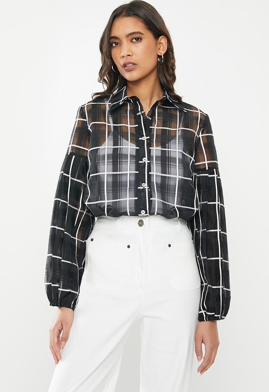 Me&B - Organza check origami shirt - black & white