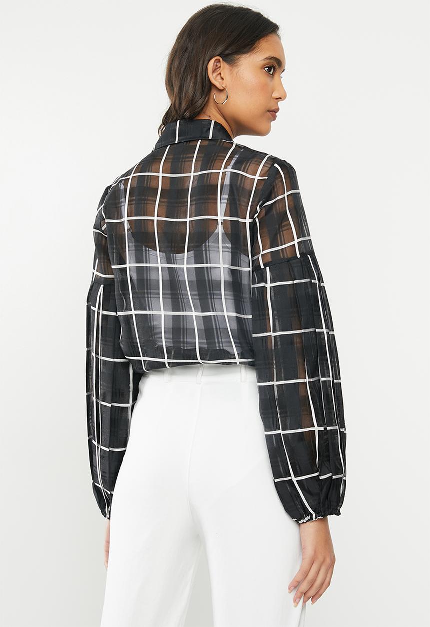Me&B - Organza check origami shirt - black & white