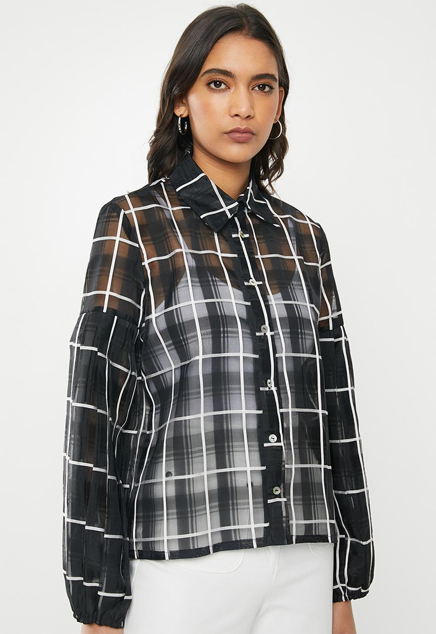 Me&B - Organza check origami shirt - black & white