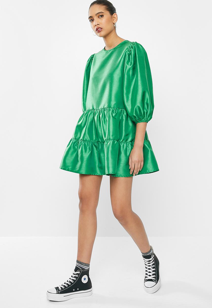 Blake - Thai silk tiered mini dress - green