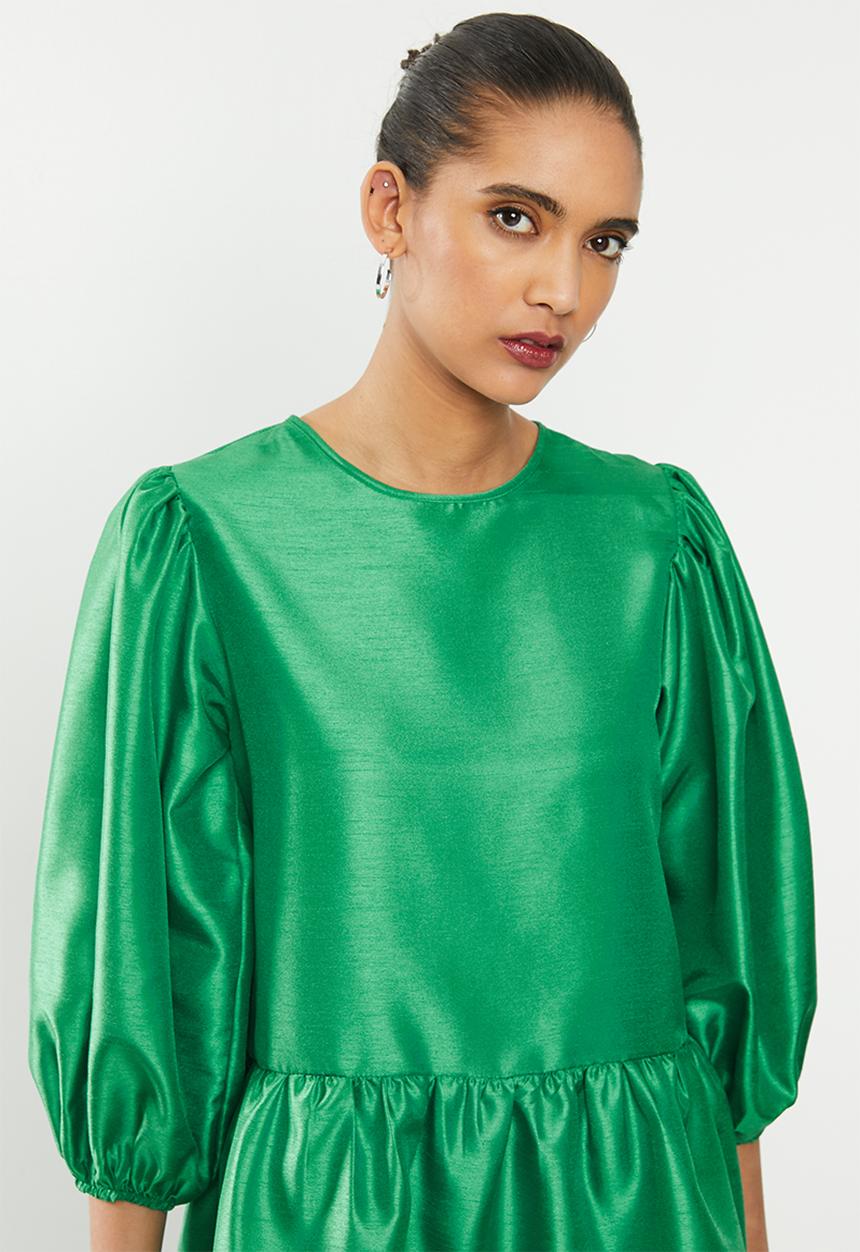 Blake - Thai silk tiered mini dress - green