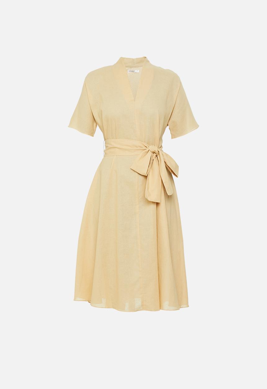 Glamorous - Petite tie belted wrap dress - stone