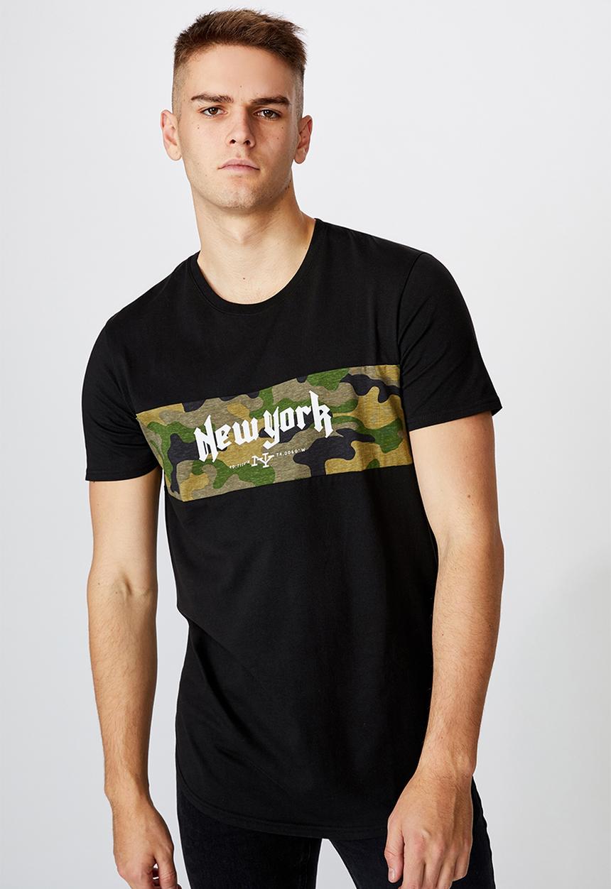 Factorie - Ny camo curved panel graphic T- shirt - black
