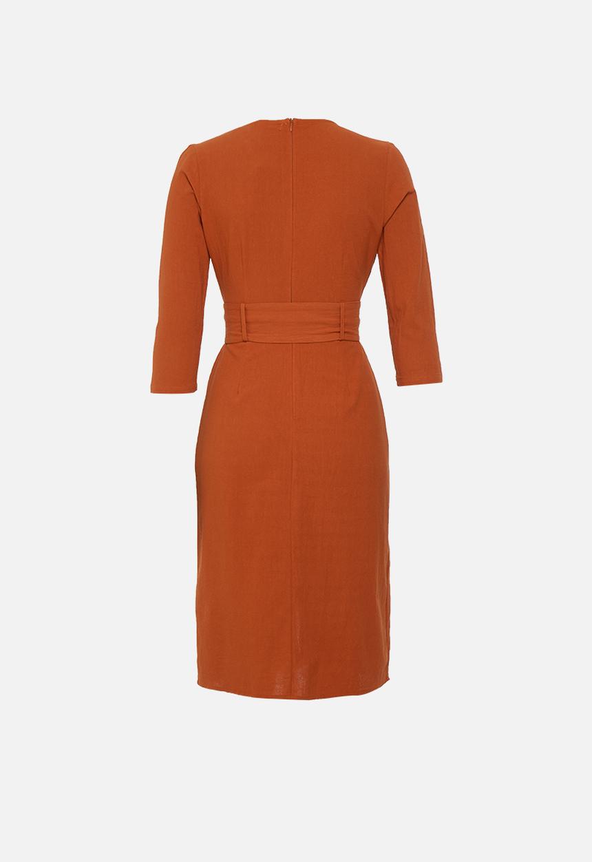 Glamorous - Petite belted 3/4 sleeve wrap dress - rust